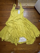 Zara Women’s Yellow Solid V-Neck Sleeveless Lined Maxi Dress XL