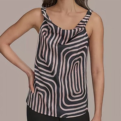Donna Karan New York Cowlneck Camisole Sleeveless Black Top Womens XS NWT