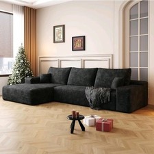 107" L Shaped Corduroy Cloud Couches with Chaise Comfy Sectional Boneless Sofas