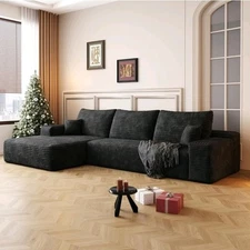 107" L Shaped Corduroy Cloud Couches with Chaise Comfy Sectional Boneless Sofas