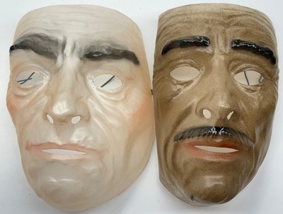 1950 s Topstone Industries Transparent Clear Halloween Face Masks PAIR Men RARE