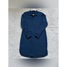Quince Silk Blend Shirt Dress Navy Blue Preppy Minimal Elegant Stretch Chic Sz S