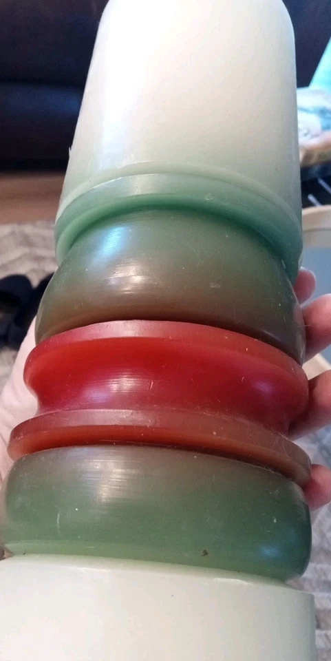 Large Pillar Candle White Green Red 12 In Tall Never Burned - Image 3 of 4