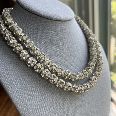 RARE- Vintage Rhinestone Metal Balls 2-Strand Necklace;  Stunning! Haskell?