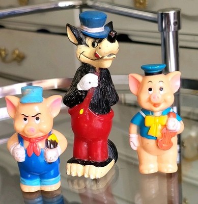 VTG Disney Big Bad Wolf And TWO Little Pigs Figures ONLY- Rare! WDP
