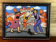 Original Painting modern Folk Art Country Farmhouse Church Colorful Canvas