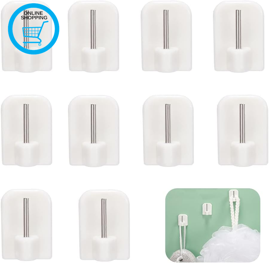 10Pcs Self Adhesive Hooks, Net Curtain Hooks, Plastic Sticky Hooks, Key Pendant