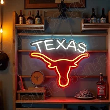 16"x13" Texas Longhorns Dorm Gift LED Neon Sign With Dimmer USB Powered Light