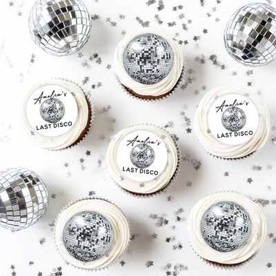 24 Last Disco Junggesellinnenabschied Kreis CupCake Topper Wunschtext Essbar Glasur Oblate