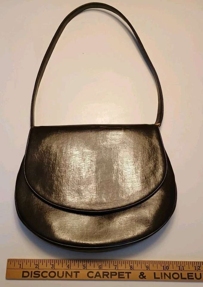 Vntg Koret Bag Brown Patent Vinyl Gold Hardware Envelope Flap W/Shoulder Strap - Image 3 of 4