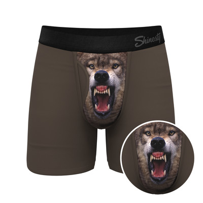 Shinesty ''The Grey's Growl'' Wolf Ball Hammock  Pouch Boxer Briefs (With Fly)