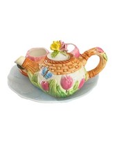 Burton  Burton Complete Floral Butterfly Basketweave Child  s Miniature Tea Set