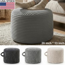 Round Stuffed Pouf Ottoman Corduroy Floor Poufs Foot Stool w/ Foam Chunk Filling