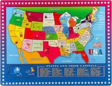 Wooden USA Map Puzzle for Kids 46 PCS United States Puzzle US Map Puzzle