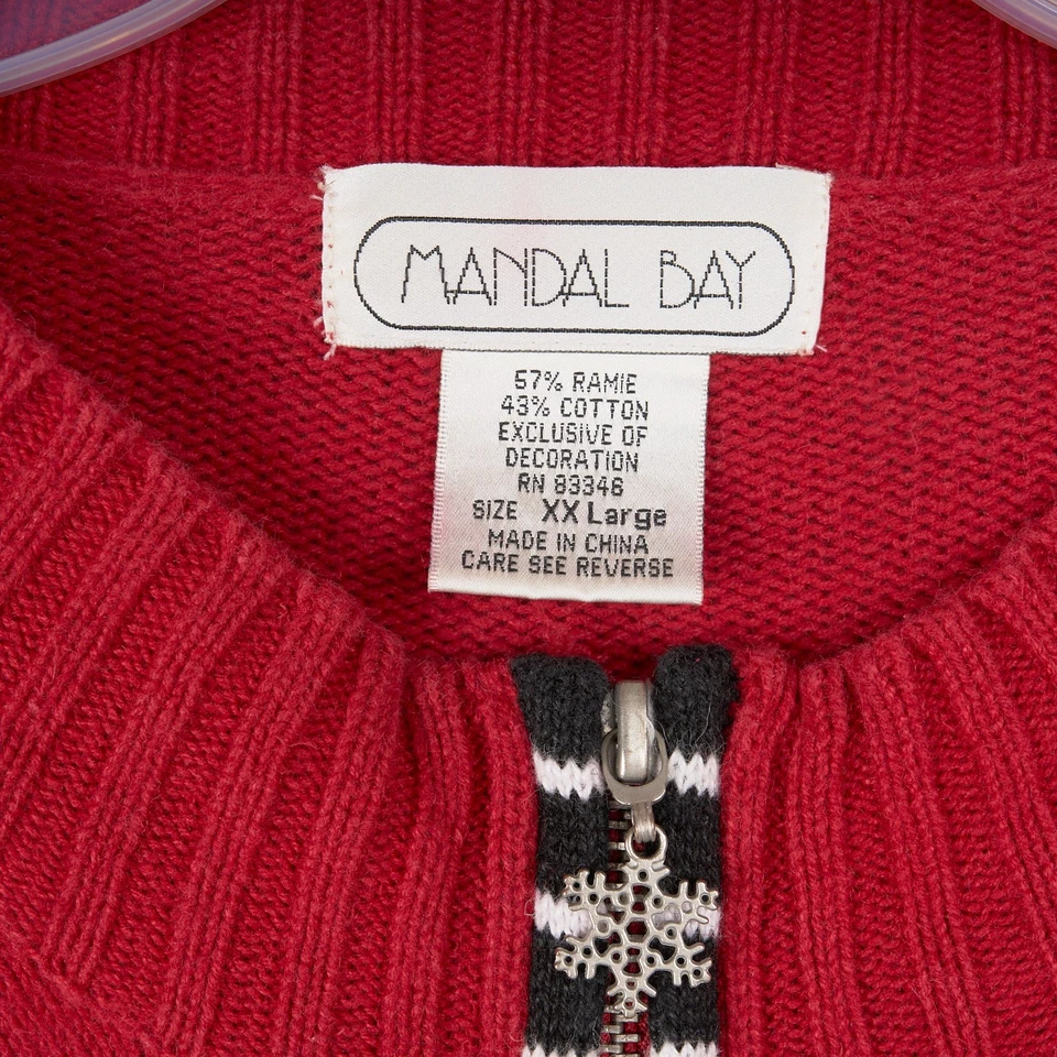 Suéter de Navidad Talla XXL Rojo Algodón Ramie Cárdigan Muñeco de Nieve Mandal Bay Foto 4 de 4