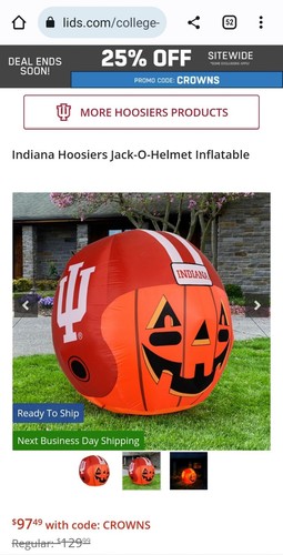 Halloween aufblasbarer Jack-O'Helm IU Indiana Hoosiers Kürbis beleuchtet 4 Fuß x 4'