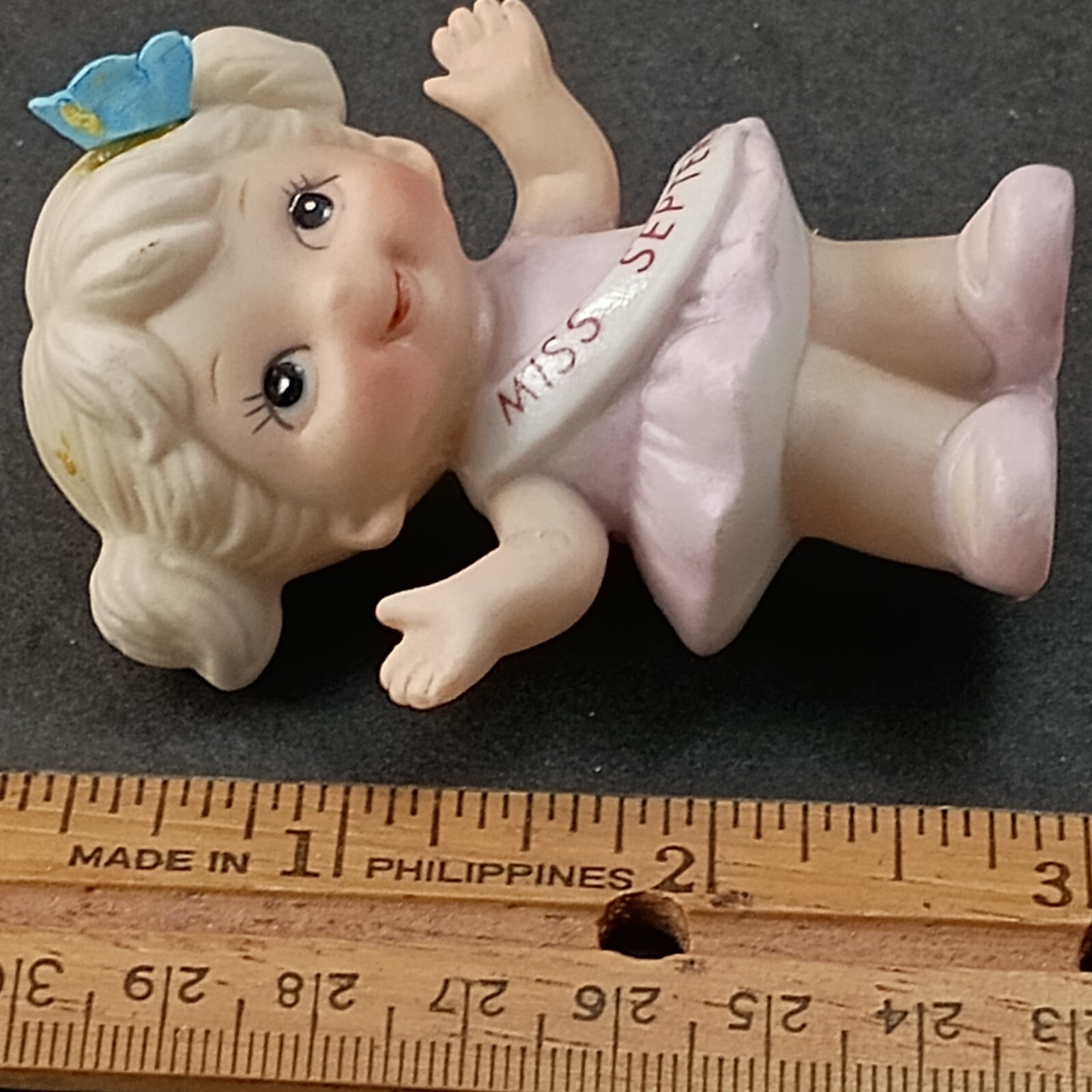 Russ Berrie CO Miss Sept Birthday Month Girl 3" Ceramic Figurine Pink Tiawan