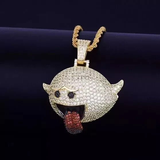 Colgante redondo de dibujos animados de moissanita real de 2,50 quilates enchapado en oro amarillo de 14 quilates para hombre