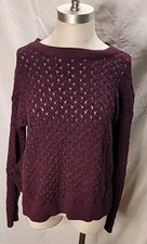 Loft Women Pullover Crochet Cable Knit Sweater Med Crew Long Slv Plum Sweet Beet
