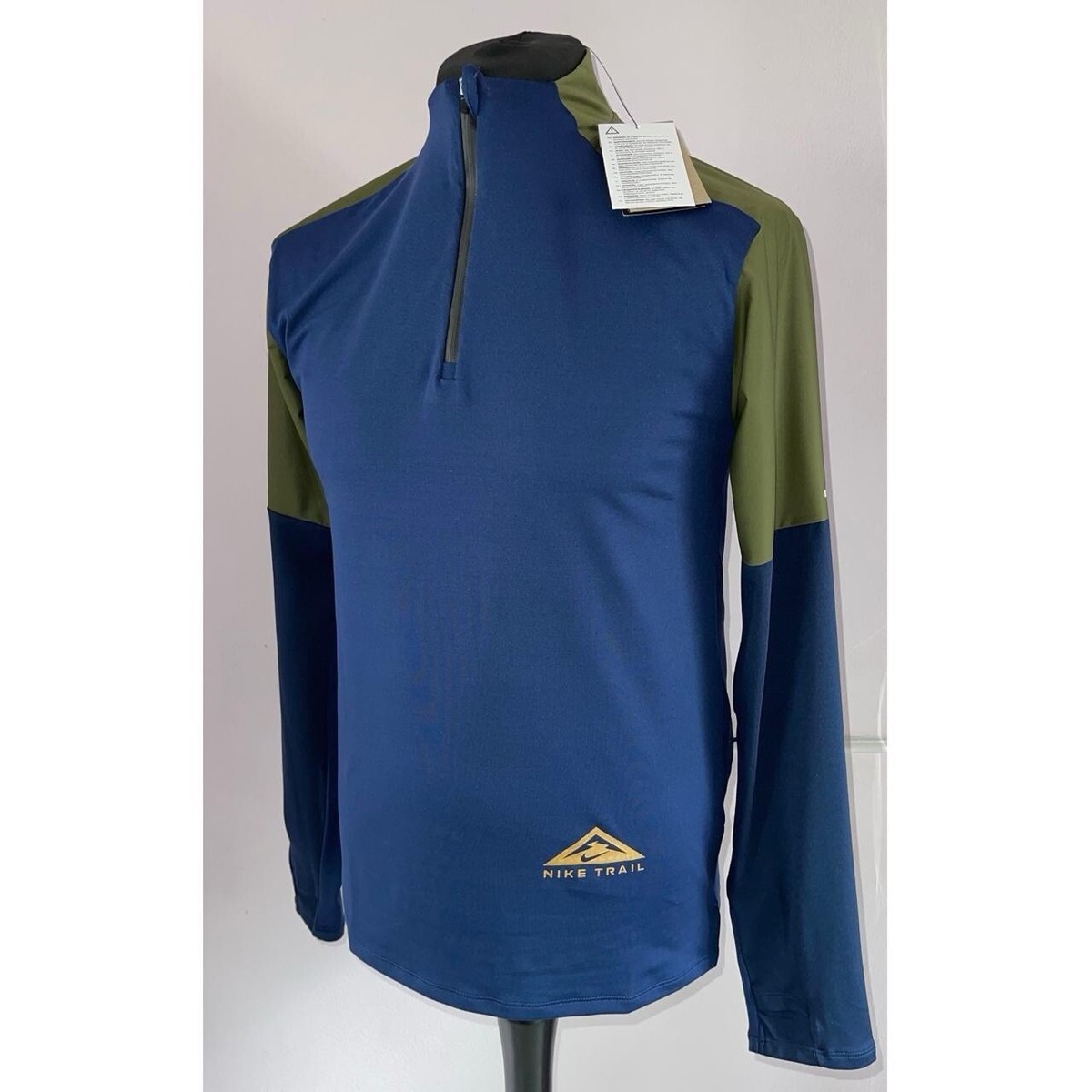 Nike Drifit Trail Navy Blue Khaki Green Half Zip Running Top BNWT Small 1/4  S