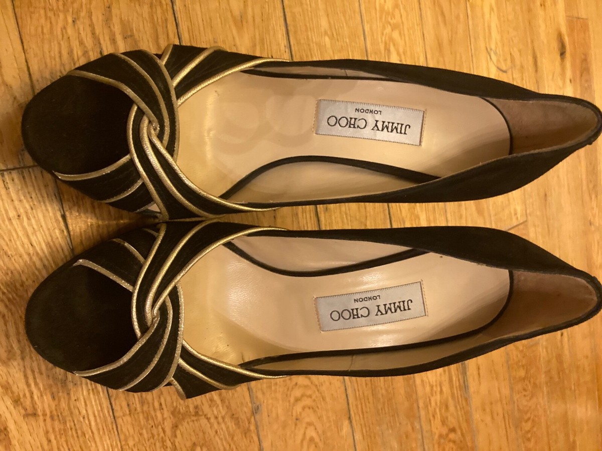 JIMMY CHOO ブラック　ゴールド Jimmy Choo black and gold suede shoes 39 1/2 | eBay