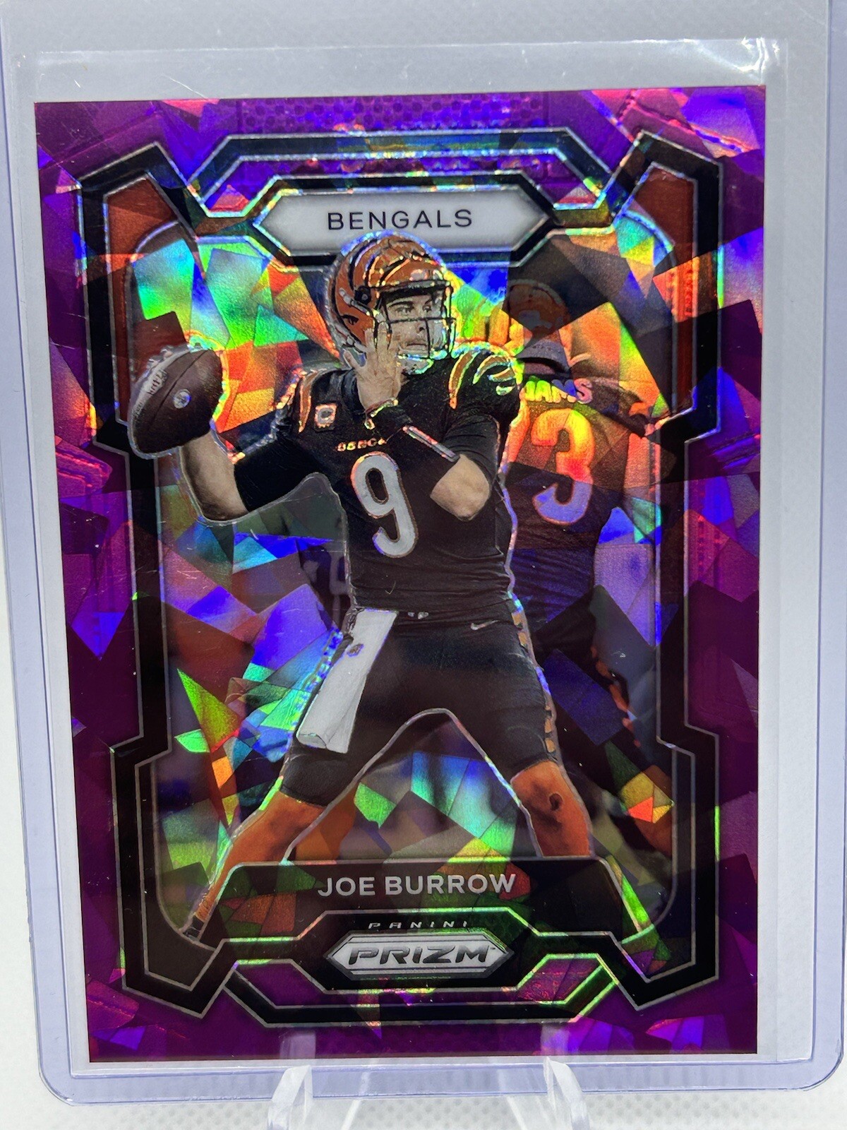 2023 Prizm Football #57 Joe Burrow Purple Ice Cracked Prizm 091/225
