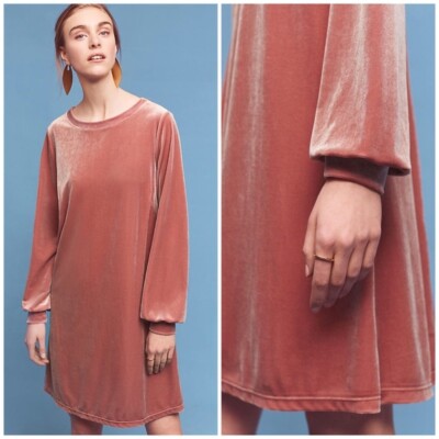 anthropologie pink velvet dress Anthropologie Dress New Size Medium Peach Pink Neutral Velvet V Neck Bodycon