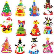 12 Christmas Party Hats Birthday Activity Kit Decorations DIY Fun Arts Craft