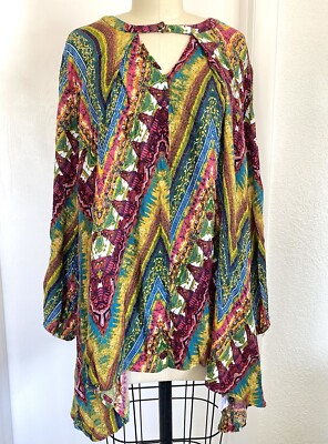 Jodifl Top S Psychedelic Gauze Colorful Rayon Summer Boho Hippie Shirt Blouse