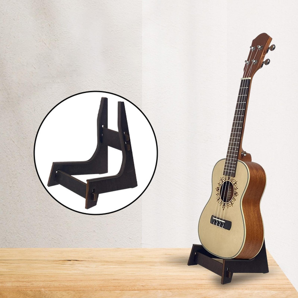X-Frame Ukulele Statief - Opvouwbare houten instrumentenstandaard met sponsrand voor mandoline, banjo en viool