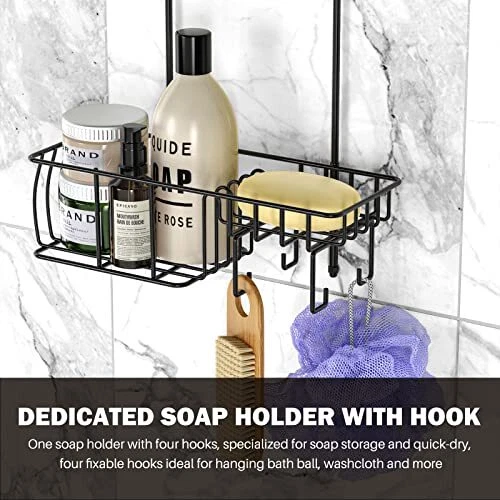 Shower Caddy Hanging, Anti-Swing Over Head Shower Caddy Rustproof Matte Black