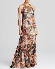 Alice & Olivia Jungle Safari Print Shona T-Back Bead Neck Maxi Dress $698 NWT S