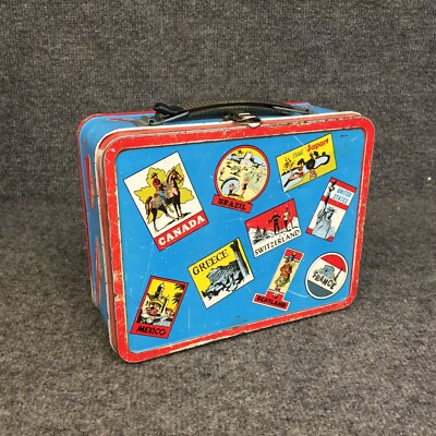 Vintage Ohio Art Metal lunchbox lunch box Travel Stickers Theme