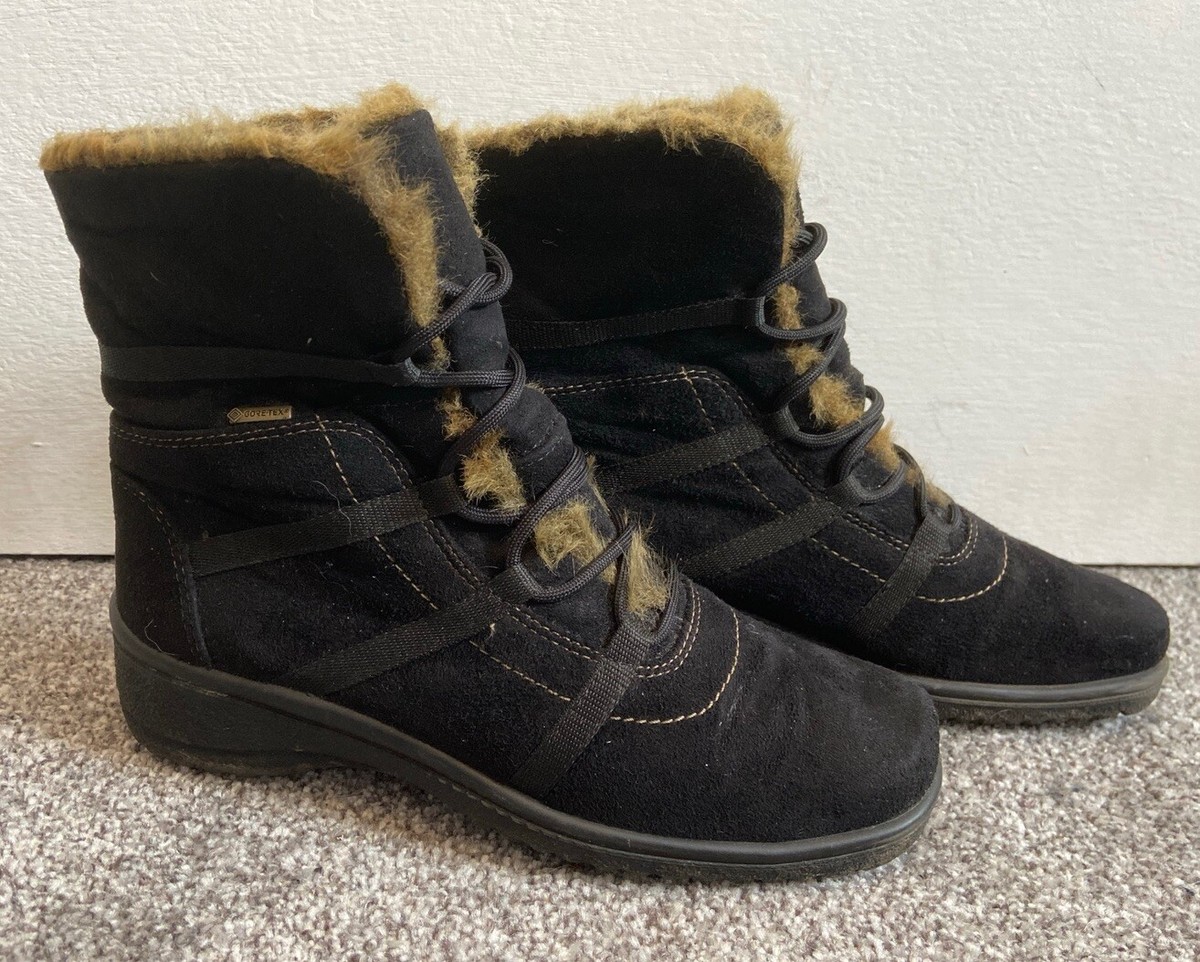 Womens Ara Ankle Boots Size Uk Goretex Fur Lined Black Suede - Main Image