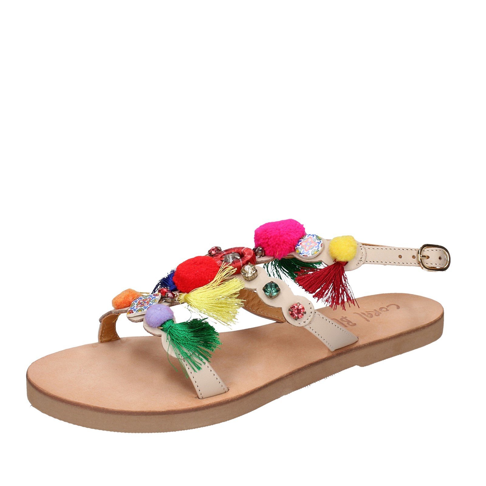 Womens shoes CORAL BLUE 7 (EU 37) sandals beige leather multicolor tex EX323-37