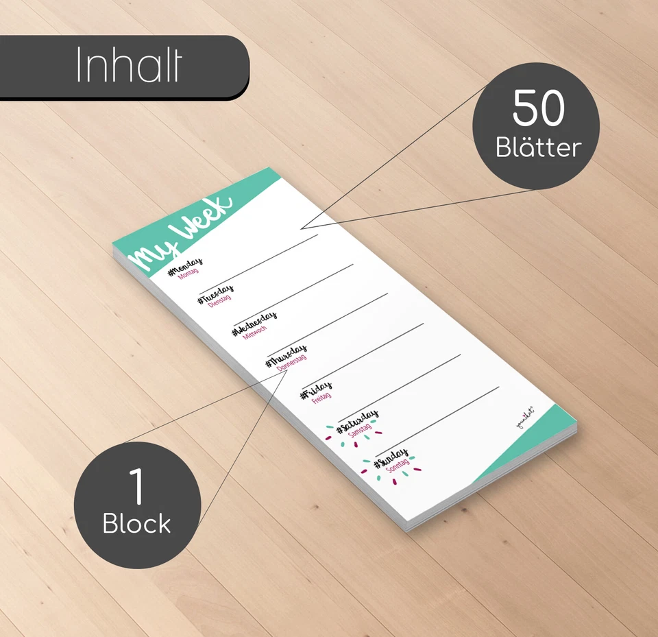1 Notizblock Mein Wochenplaner mit magnetischer Rückseite I 10 x 20 cm I dv_170 - Bild 3 von 4