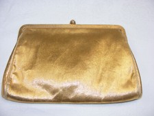 Vintage Mel-ton Gold Clutch Purse Handbag Rhinestone Clasp Attached Coin Purse