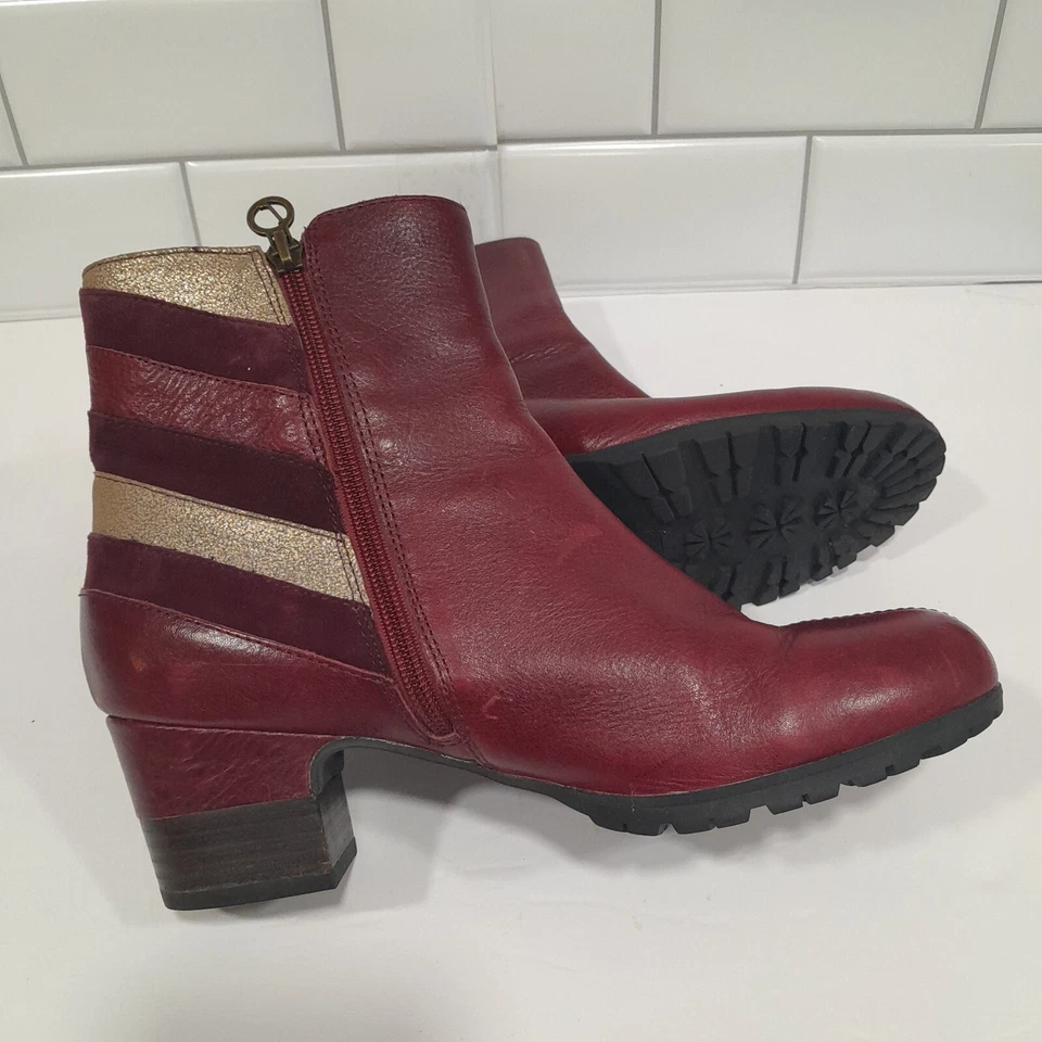 Jambu Red, Maroon & Gold Amal Leather Ankle Boot Women’s Size 10M Retro - Image 4 of 4