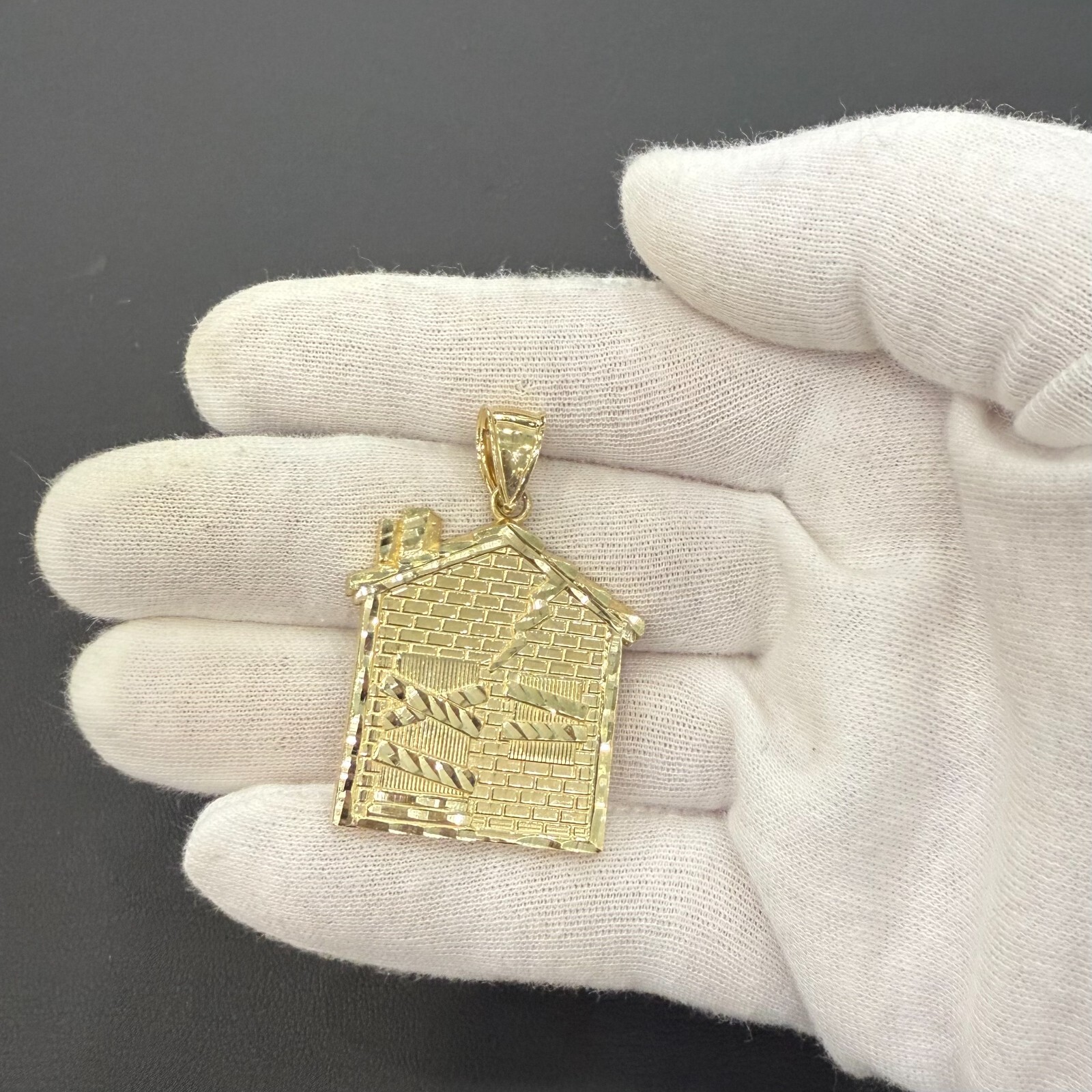Trap House Pendant Mens Charm 10k Yellow Gold 1.7 inch