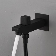 Wall Mounted Bathroom Tub Square Faucet Matte Black Finish Brass Spout Cold Tap