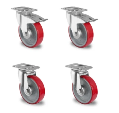 VELUMA Transportrollen 80 100 125 160 200mm Polyurethan Rad Schwerlast Rollenlager Satz