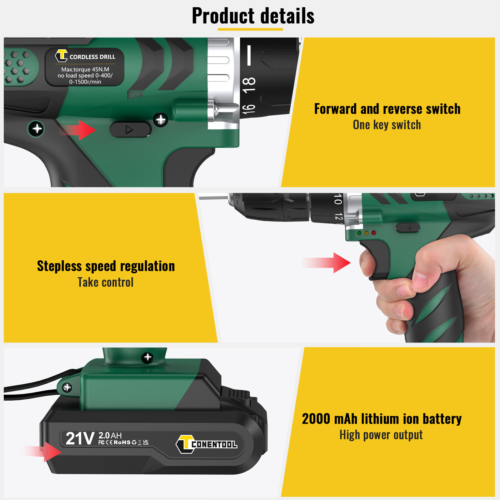 NEW 21V Cordless Combi Drill Driver Electric Screwdriver Set with 2
