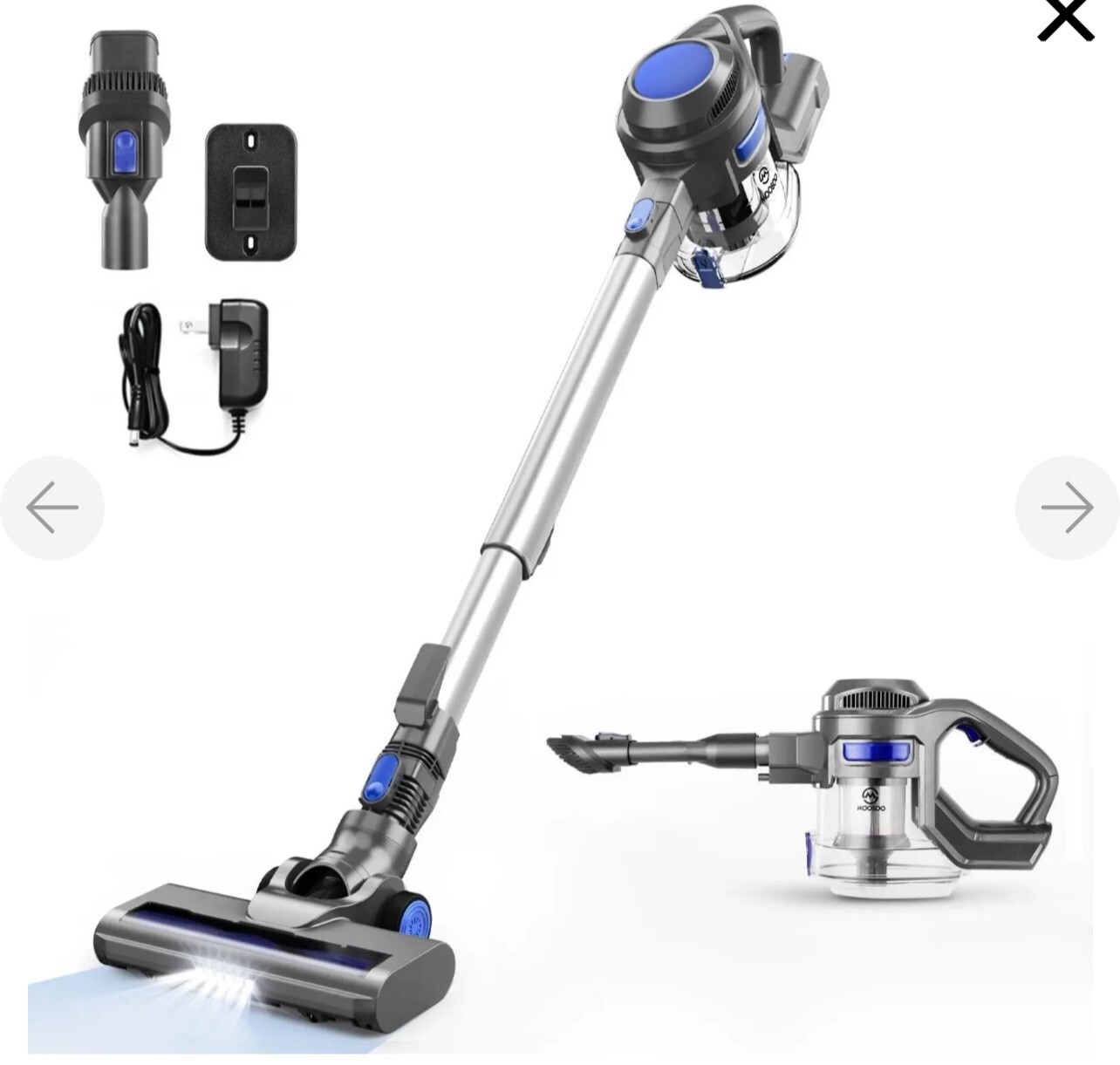 MOOSOO Cordless Vacuum 4-In-1 Lightweight Stick Vacuum Cleaner, XL-618Pro Blue