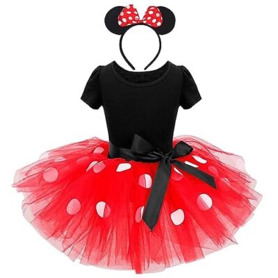 Little Girl Costume Polka Dots Fancy Dress Up with Mouse Ears Headband Birthd...