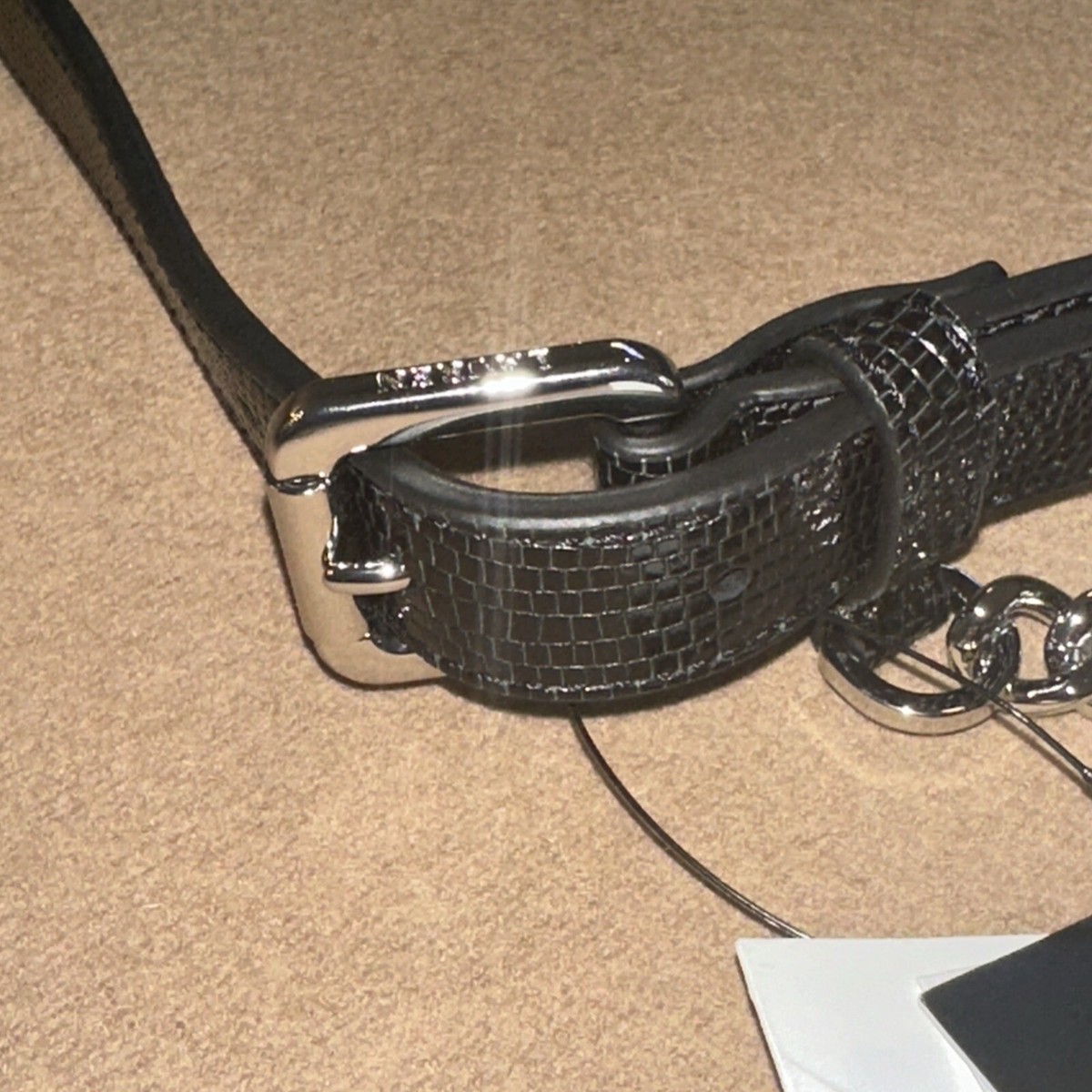 LAUREN RALPH LAUREN Womens Logo-Chain Lizard-Embossed Skinny Leather Belt Large LAUREN RALPH LAUREN Womens Logo-Chain Lizard-Embossed Skinny  main image 3