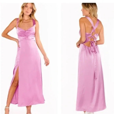 Show Me Your Mumu Mina Midi Dress Pink Luxe Satin NWT Size XL