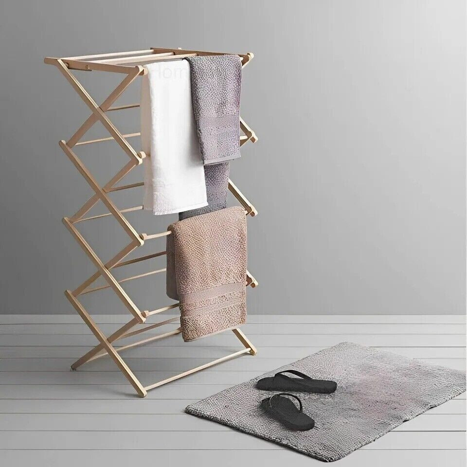 Wooden Clothes Drying Bamboo Drying Rack Tier Classic Bamboo