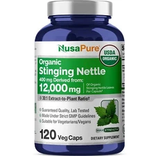 NusaPure USDA Organic Stinging Nettle 30:1 Extract 12,000 mg 120 Veggie Caps