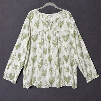 Northstyle Top Women 1X Cotton Peasant Popover Garden Cottage Whimsi Swiss Dot