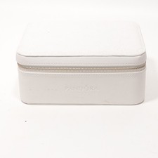 Pandora White Embossed Flowers Jewelry Box Travel Organizer Storage Zipper
